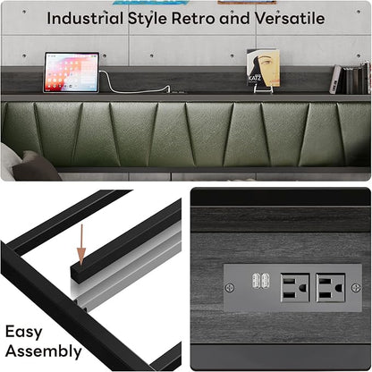 LIKIMIO Daybed with Trundle Bed, Twin Bed Frame with Storage Headboard and Charging Station, Sofa Day Bed with Strong Supports for Living Room, Bedroom, and Guest Room, Dark Green