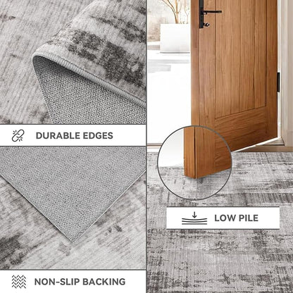 Machine Washable Area Rugs 8x10, Large Modern Abstract Rugs for Living Room Grey Indoor Floor Non-Shedding Carpets for Bedroom Dining Farmhouse Home Office | Grey