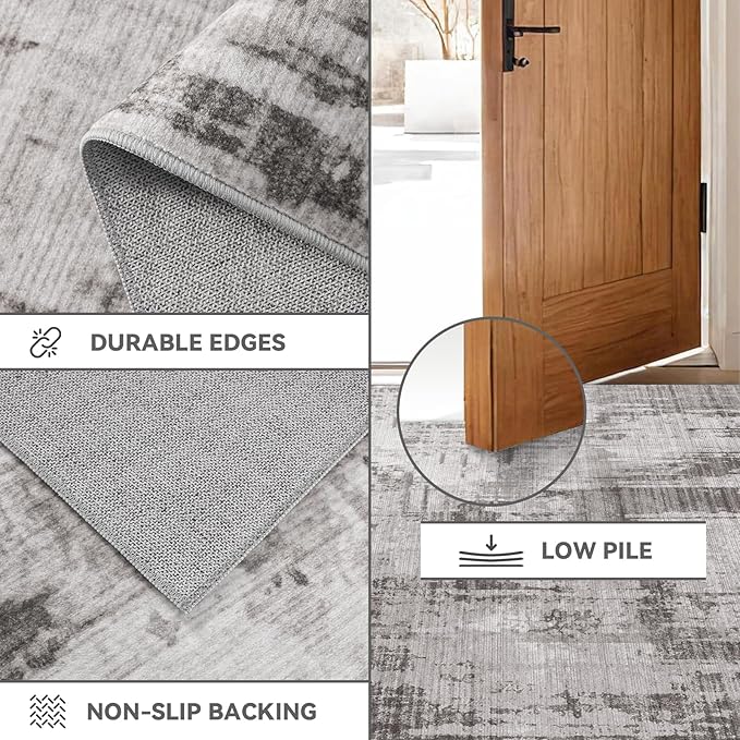 Machine Washable Area Rugs 5x7, Modern Abstract Soft Rugs for Living Room Neutral Large Carpet for Bedroom Floor Non Slip Rug Under Dining Table Bed Grey Home Office | Grey