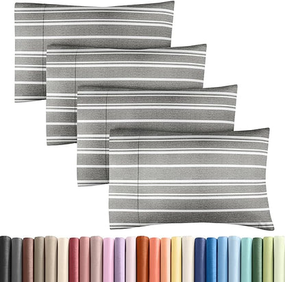 King Pillow Cases Set of 4 - Ultra Soft Hotel Quality Pillowcase Covers - Comfy, Cozy & Wrinkle Free - Shrinkage and Fade Resistant - Machine Washable Pillow Protectors - 4 Piece Set - Grey Stripes 3