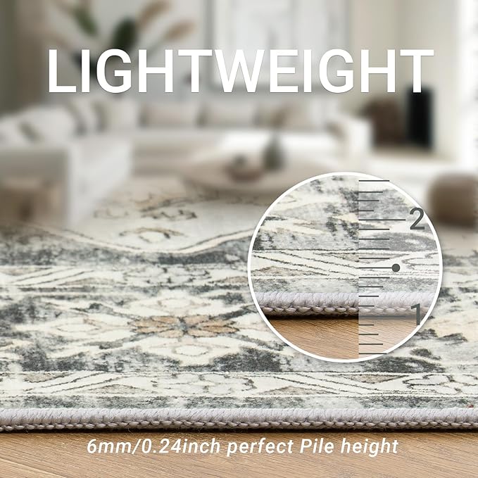 zesthome 8x10 Area Rugs-Washable Rug for Living Room, Non-Slip Backing Rugs, Stain Resistant 8x10 Rug for Bedroom, Ultra-Thin Low Pile Rugs, Vintage Large Home Decor