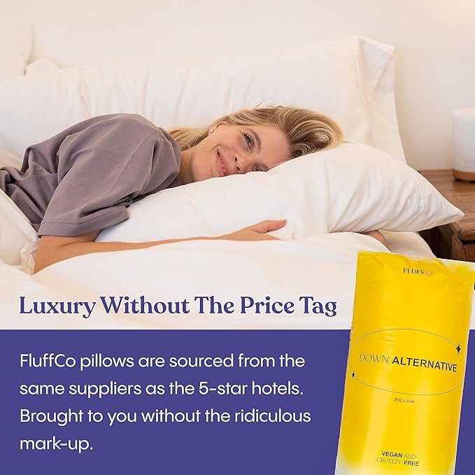 FluffCo Zen Fluff Pillows - Down Alternative - King Bed Pillow for Sleeping Made in USA - Luxury Hotel-Quality Pillow - 100% Cotton, 300 Thread Count (Soft King Size 1 Pack)