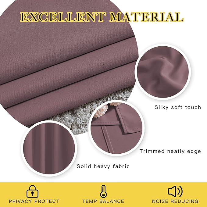 NICETOWN Blackout Dry Rose Curtains 102 inches Long 2 Panels Burg, Grommet Thermal Curtains Light Blinds Room Darkening Window Treatments for Bedroom, 2 Panels, W52 x L102