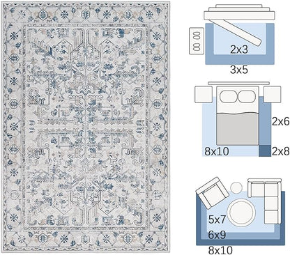jinchan Lima Hallway Runner Rug 2x10 - Kitchen Washable Rug Floral Runner Non Slip with Rubber Backing Ultra-Thin Vintage Carpet for Bedroom Laundry Room Living Room (2x10ft, Blue)