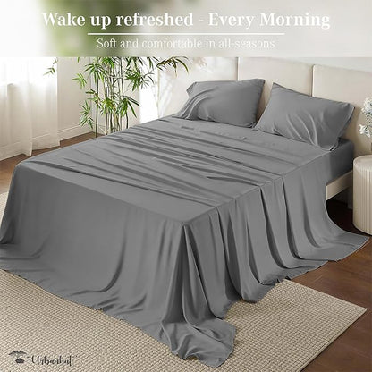 URBANHUT 800 Thread Count 100% Cotton Queen Size Sheets, Luxury 4 Piece Queen Bedsheets, Hotel Sheets Sateen Finish - Better Than Egyptian, 16" Elasticized Deep Pocket - Dark Grey