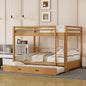 Bellemave Queen Over Queen Size Bunk Bed with Trundle for Kids/Adults,Solid Wood Bunk Bed Frame Queen Size with Ladder & Safety Guardrails,Wood Color