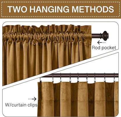 StangH Gold Brown Curtains for Living Room, Luxury Autumn Home Decoration Blackout Thermal Insulated Window Treatment for Living Room Bathroom, W52 x L90, 2 Panels