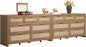 SICOTAS 7 Drawer Dressers for Bedroom Set 2, Long Rattan Dresser, Dresser TV Stand, Closet Organizer Chest of Drawers, Clothes Storage Dressers (Reclaimed Caramel Oak, 7 Drawers (2 pcs))