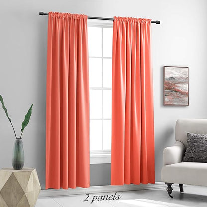 DONREN Living Coral Blackout Curtains Rod Pocket Curtain Panels -Thermal Insulated Curtains for Living Room (52 W x 84 L Inch,2 Panels)