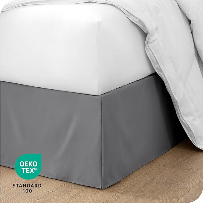 Bare Home Twin XL Bed Skirt - 15-Inch Tailored Drop Easy Fit - Bed Skirt for Twin Extra Long Beds - Center & Corner Pleats (Twin XL, Grey)