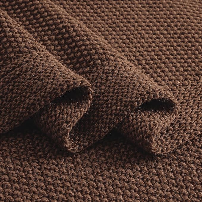 CozeCube Brown Throw Blanket for Couch, Soft Cozy Cable Knit Throw for Bed Sofa Living Room, Lightweight Warm Decorative Farmhouse Christmas Blanket, 60"x80", Dark Brown