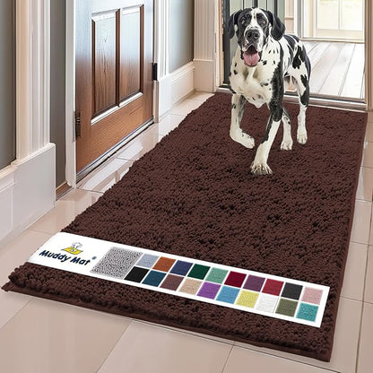 Muddy Mat® Shown on TV – Super Absorbent Microfiber Dog Door Mat for Muddy Paws, Non-Slip Washable Pet Rug, Quick Dry Chenille Entryway Carpet, Machine Washable Indoor Outdoor mat, Brown 59"x35"