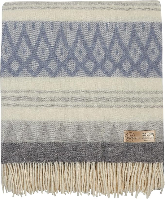 | Wool Blanket/Throw | 100% New Zealand Wool | Perfect for Home and Outdoors | Virgin Wool Throw with Fringes 75"x87" (190 x 220 cm)