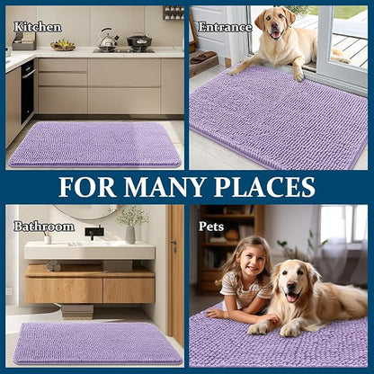 OLANLY Dog Door Mat for Muddy Paws 47x24, Absorbs Moisture and Dirt, Absorbent Non-Slip Washable Doormat, Quick Dry Chenille Mud Mat for Dogs, Entry Indoor Entryway Carpet for Inside Floor, Lavender