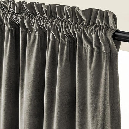 Lazzzy Velvet Blackout Curtains Thermal Insulated Room Window Drapes Super Soft Luxury Curtains for Living Room Bedroom Rod Pocket 2 Panels, Grey, 62" W x 96" L