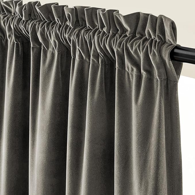 Lazzzy Velvet Blackout Curtains Thermal Insulated Room Window Drapes Super Soft Luxury Curtains for Living Room Bedroom Rod Pocket 2 Panels, Grey, 62" W x 90" L