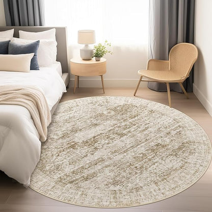 8x8 Brown Round Rug 8ft Living Room Circle Rug Vintage Round Area Rug Non Slip Indoor Carpet for Apartment