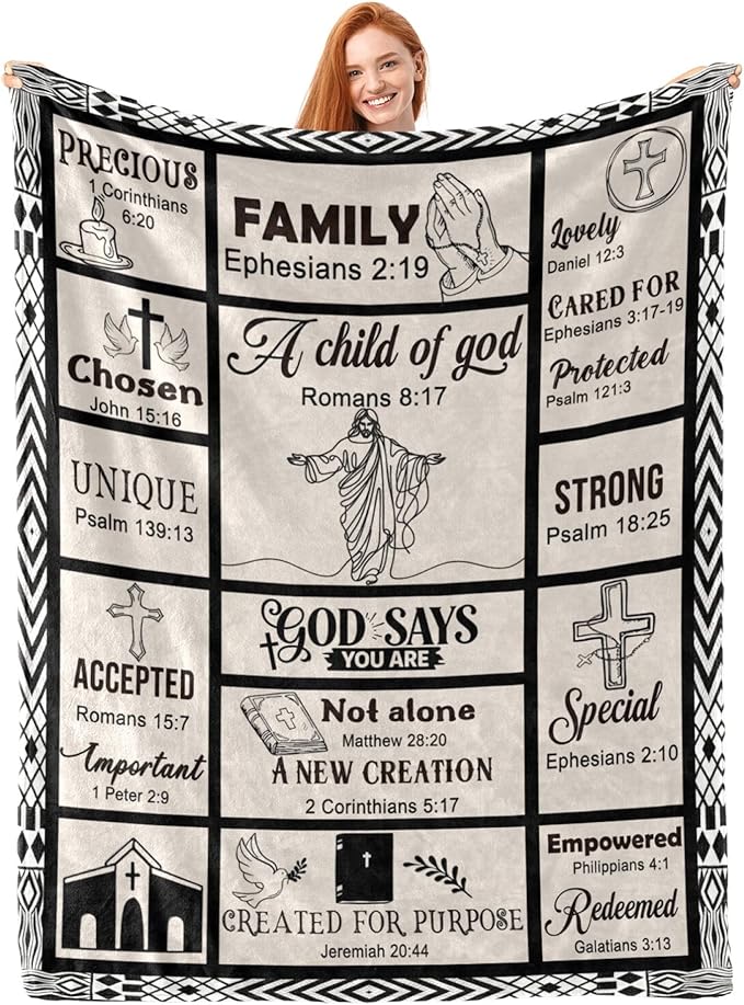 Bible Verse Christian Gift Blanket 60"x80", Inspirational Faith Throw for Believers, I Am a Child of God Blanket,Baptism Spiritual Gifts for Catholic Men Women