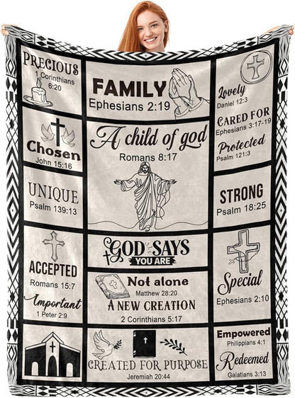 Bible Verse Christian Gift Blanket 30"x40", Inspirational Faith Throw for Believers, I Am a Child of God Blanket,Baptism Spiritual Gifts for Catholic Men Women