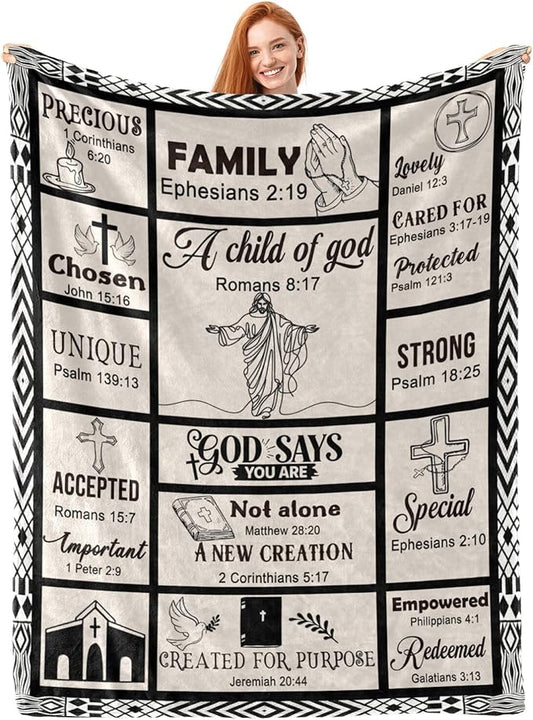 Bible Verse Christian Gift Blanket 50"x60", Inspirational Faith Throw for Believers, I Am a Child of God Blanket,Baptism Spiritual Gifts for Catholic Men Women