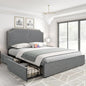 YITAHOME King Bed Frame with 4 Storage Drawers, Upholstered Platform Bed Frame with Adjustable Rivet-Trimmed Headboard, USB & Type-C Charging Ports, Wooden Slats, Easy to Assemble (Gray)