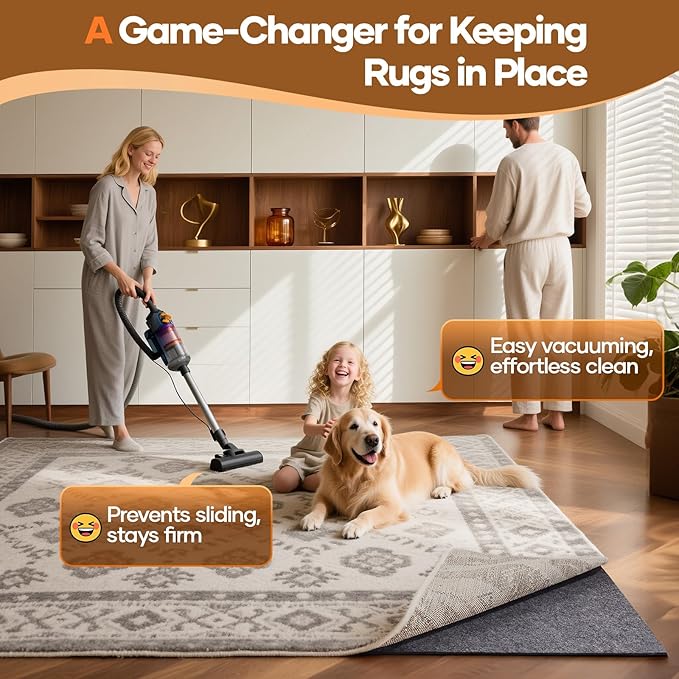Veken Non Slip Cushioned Rug Pad Gripper 3 x 5 Ft, Felt and Silicone Backing, 1/4 inch Thick Carpet Liner for Hardwood Floors and Finishes, Under Area Rugs Anti Skid Mat, Keep Rugs Safe and in Place
