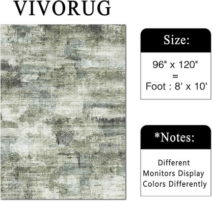 8x10 Area Rugs for Living Room, Non-Slip Backing Washable Rug 8x10, Large Area Rug Soft Carpet for Bedroom Dining Room, Modern Abstract, Easy Clean, Durable, Low Pile Rug Under Table, Green