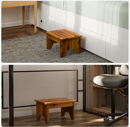Holana 9" Acacia Wood One Step Stool for Adults - 300 Lbs Wooden Step Stools Heavy Duty for High Bed Riser, Bathroom, Bedroom - Small Stepping Stool for Elderly, Seniors, Kids, Handicap Use Indoor