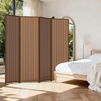 4 Panel Room Divider and Extra Wide Folding Privacy Screen, 63" W x 67" H, Bamboo Room Divider for Room Separation.