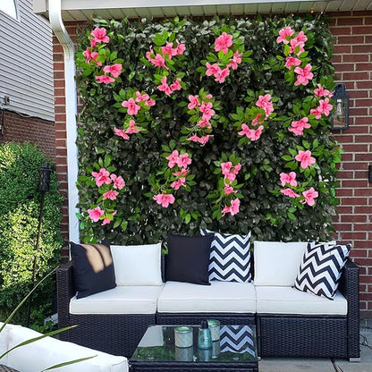 Sumery Expandable Fence Privacy Screen for Balcony Patio Outdoor,Decorative Faux Ivy Fencing Panel,Artificial Hedges (Single Sided Leaves) (1, Branches -Pink Fowers)