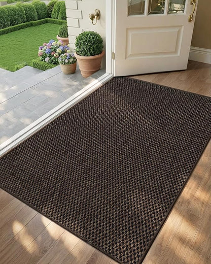 Color&Geometry Ultra-Thin Indoor Door Mat, 36"x56" Low-Profile Non-Slip Entryway Rug with Modern Geometric Texture, Washable Doormat for Indoor Entrance, Front Door, Brown (Rolled-up NO Creases)