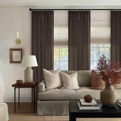Dark Chocolate Pinch Pleated Linen Curtains 2 Panels for Living Room Bedroom Memory Training Shaped Semi Sheer Pleat Drapes with Hooks Rings Light Filtering Window Curtain 40x84