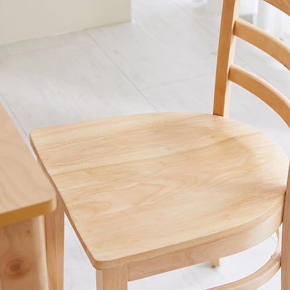 Livinia Cabin Wood Seat Dining Chairs Set of 2, Solid Malaysian Oak Wooden Ladder Back Armless Side Chairs (Natural-Oak)