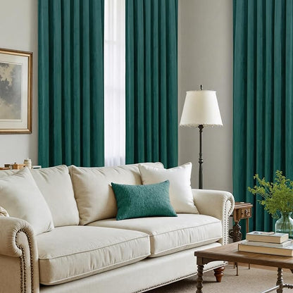 LAMIT Teal Velvet Curtains 84 Inch Length for Living Room, Soft Thermal Insulated Panels Room Darkeing Back Tab and Rod Pocket Christmas Drapes for Bedroom/Party/Hotel Hall, 2 Panels, 52 x 84 Inch