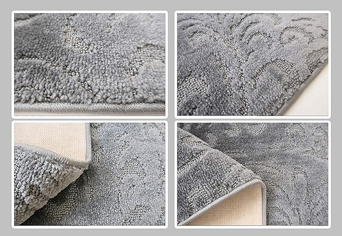 Custom Length Hallway Runner Rug,Slip Resistant,Floral Grey, 26 Inch X 3 feet, Doormat, Sold and Priced Per Foot