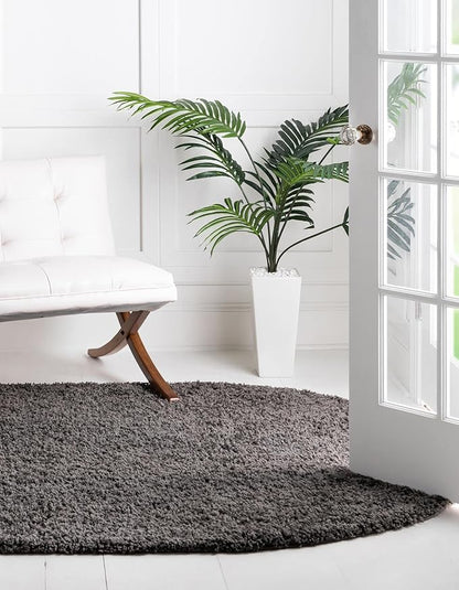 Unique Loom Solid Shag Collection Area Rug (7' 10" x 10' Oval, Graphite Gray)