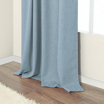 Dusty Blue Blackout Curtains for Nursery 54 Inch Length 2 Panel Chic Linen Look Short Thick Privacy Lightweight Grey Blue Light Blocking Room Darkening Curtain for Kids Bedroom Back Tab Pocket 54 Long
