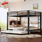 Upgraded Version Thicken Metal Queen Over Queen Bunk Bed with Trundle, Heavy-Duty Steel Bunk Bed for Adults, Easy Assemble (with Trundle)