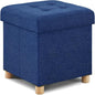 BRIAN & DANY Ottoman with Storage, Small Storage Ottoman for Dorm, Linen Folding Ottoman Foot Stool with Legs for Living Room and Bedroom, 14.8"x14.8"x16.1" - Blue