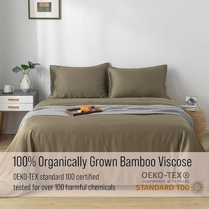 Bella Coterie Luxury Bamboo Viscose Split King Size Sheet Set | 2 Fitted Sheets for Sleep Number & Adjustable Beds | 100% Organically Grown | Cooling & Ultra Soft | 18” Deep Pocket [Olive]