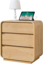 Modern Nightstand, 25" Tall Wood Bedside Table with Charging Station, 3 Drawers Dresser Side Table, Large End Table Night Stand for Bedroom, Office, Sofa, Curved Profile Design, Natural