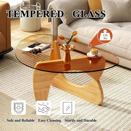 Glass Coffee Table, Mid Century Modern Coffee Table, Coffee Table for Living Room Center Table Suitable for Bedroom Living Room Reception Office Tables (Wood/Brown, Large)
