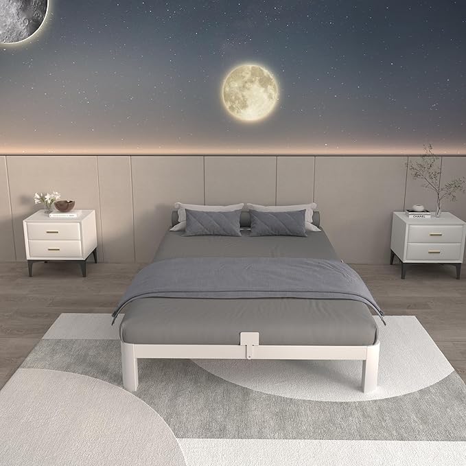 ITIMIDI 4 Inch White Twin Bed Frames, Metal Platform Bed Frame with Metal Gaskets, Heavy Duty Steel Support 3000 LBS, No Box Spring Needed, Anti-Slip Mattress Stopper, Easy Assembly