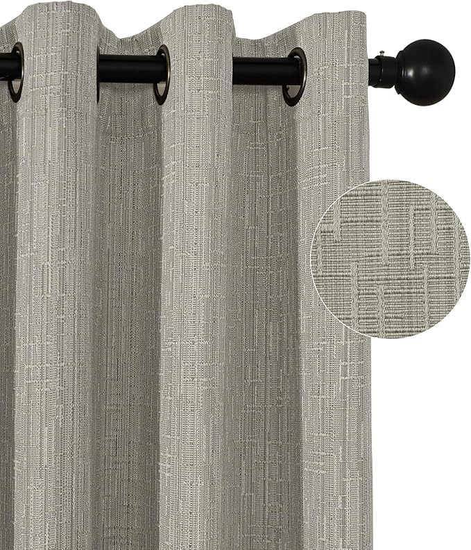 Jacquard Linen Curtains 72 inch Length 2 Panels Thick Faux Linen Blended Window Drapes Burlap Textured Curtains with Grommet for Living Room Bedroom Farmhouse (52x72 Light Khaki) Natural