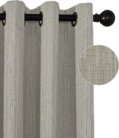 Jacquard Linen Curtains 72 inch Length 2 Panels Thick Faux Linen Blended Window Drapes Burlap Textured Curtains with Grommet for Living Room Bedroom Farmhouse (52x72 Light Khaki) Natural