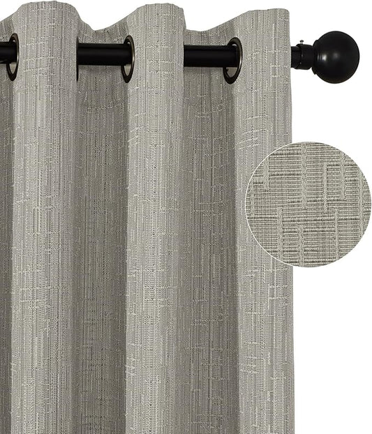Jacquard Linen Curtains 72 inch Length 2 Panels Thick Faux Linen Blended Window Drapes Burlap Textured Curtains with Grommet for Living Room Bedroom Farmhouse (52x72 Light Khaki) Natural