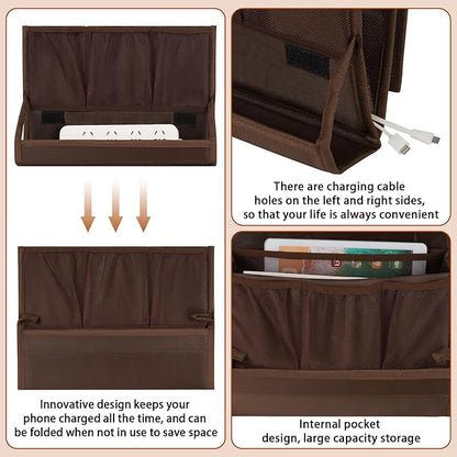 Bedside Storage Organizer with Power Strip Holder and Adjustable Straps Bed Hanging Bag for Home Bunk Bed Dorm Sofa (Brown)