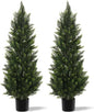 Outdoor Artificial Cedar Topiary Tree, Faux Evergreen Shrubs for Front Porch Decor, Lifelike Fake Bushes Plants for Home Living Room Front Door Decor (2, 4ft)