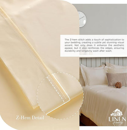 Linen Home 100% Cotton Percale Sheets Twin Size, Ivory, Deep Pocket, 3 Pieces Set - 1 Flat, 1 Deep Pocket Fitted Sheet and 1 Pillowcase, Crisp Cool and Strong Bed Linen