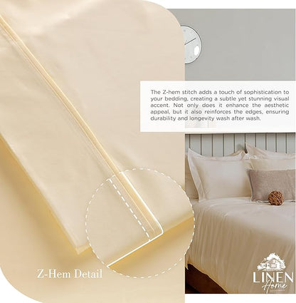 Linen Home 100% Cotton Percale Sheets King Size, Ivory, Deep Pocket, 4 Pieces Set - 1 Flat, 1 Deep Pocket Fitted Sheet and 2 Pillowcases, Crisp Cool and Strong Bed Linen